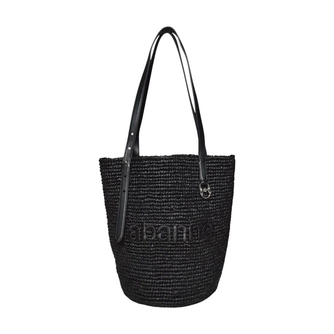 Rabanne Logo Black Natural Raffia Tote Bag