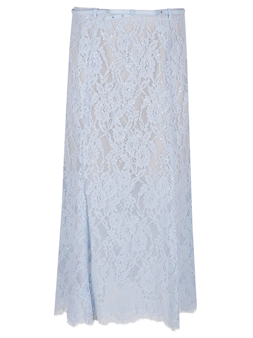 Self-portrait Light Blue Lace-effect Skirt With Slip In Blue