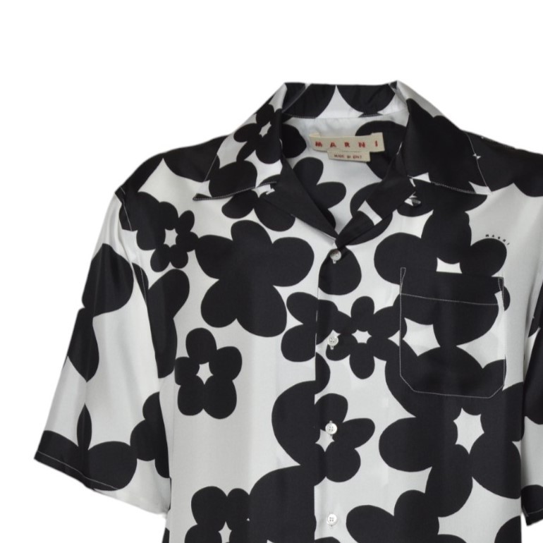 Shop Marni Black Boxy Short-sleeve Silk Twill Shirt