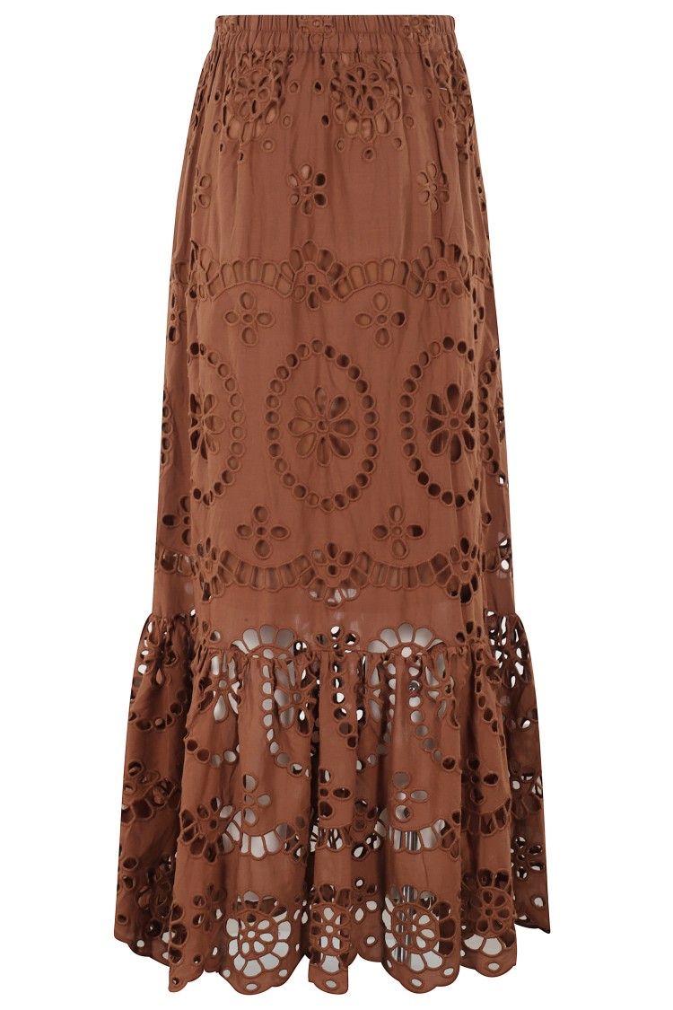 Shop Mc2 Saint Barth Intricately Designed Long Lace Skirt