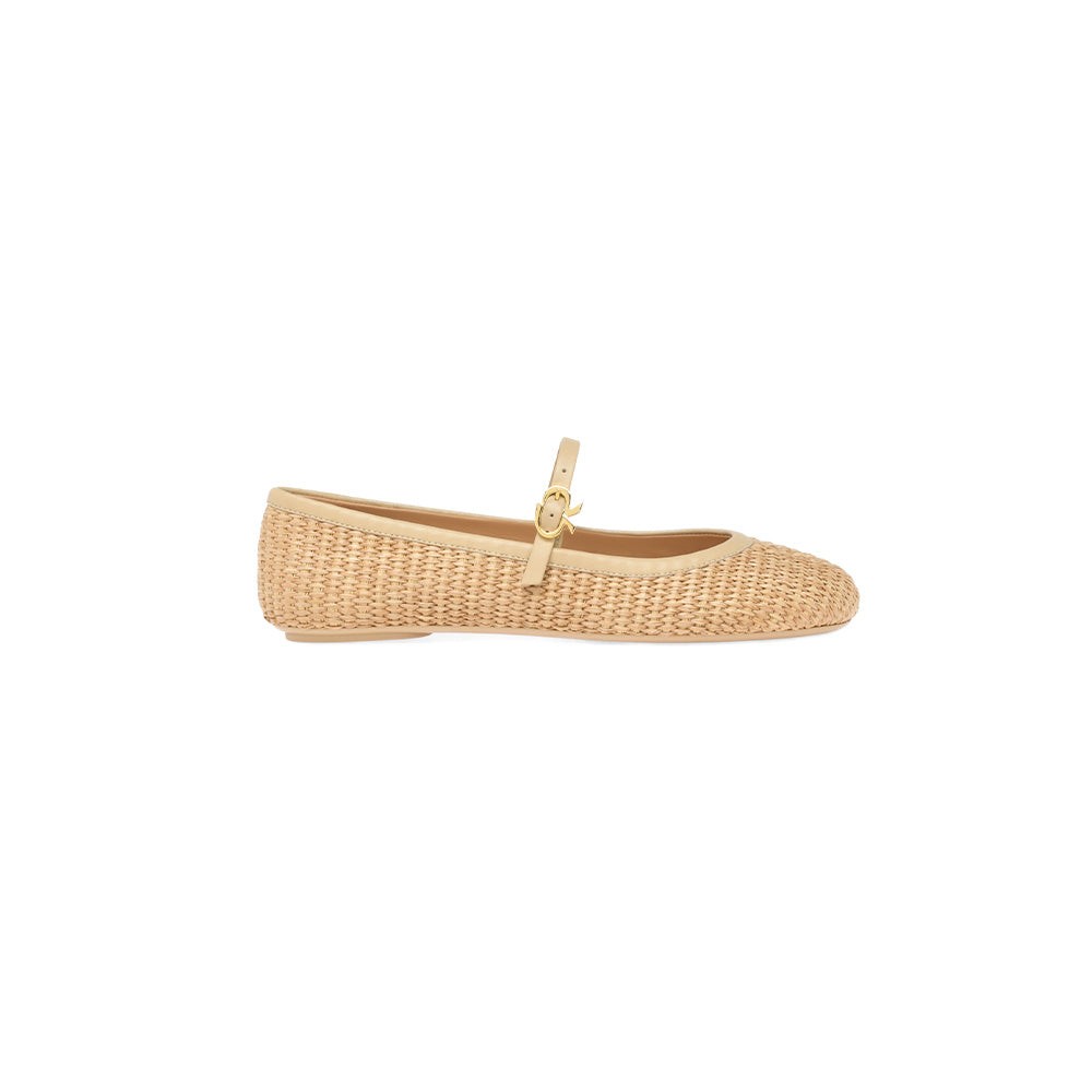 Gianvito Rossi Carla Leather-trimmed Raffia Mary Jane Ballet Flats