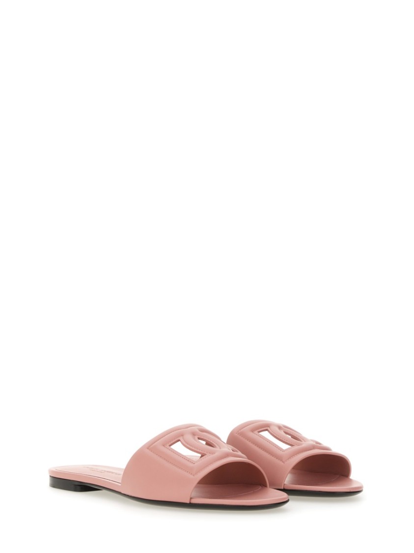 Shop Dolce & Gabbana Leather Slide Sandal In Pink