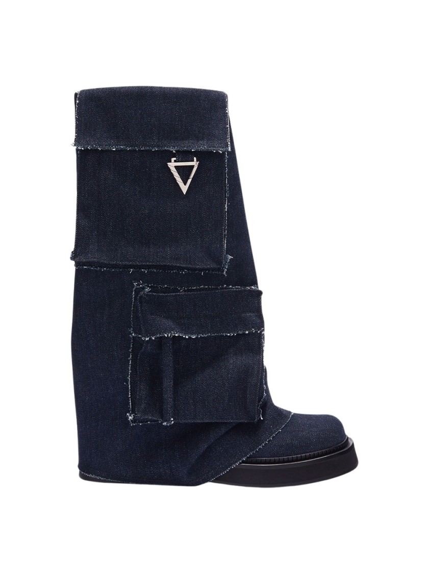 Attico Robin Denim Combat Boots In Blue