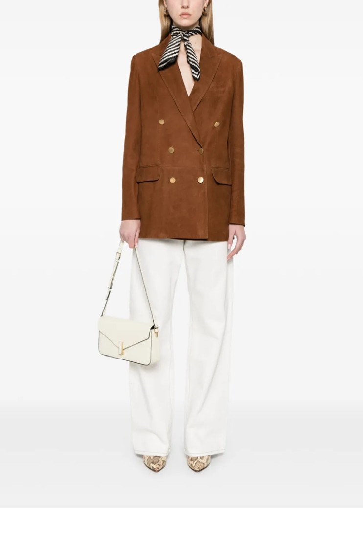 Tagliatore Cognac Tailored Lamb Leather Jacket With Gold-tone Buttons In Brown
