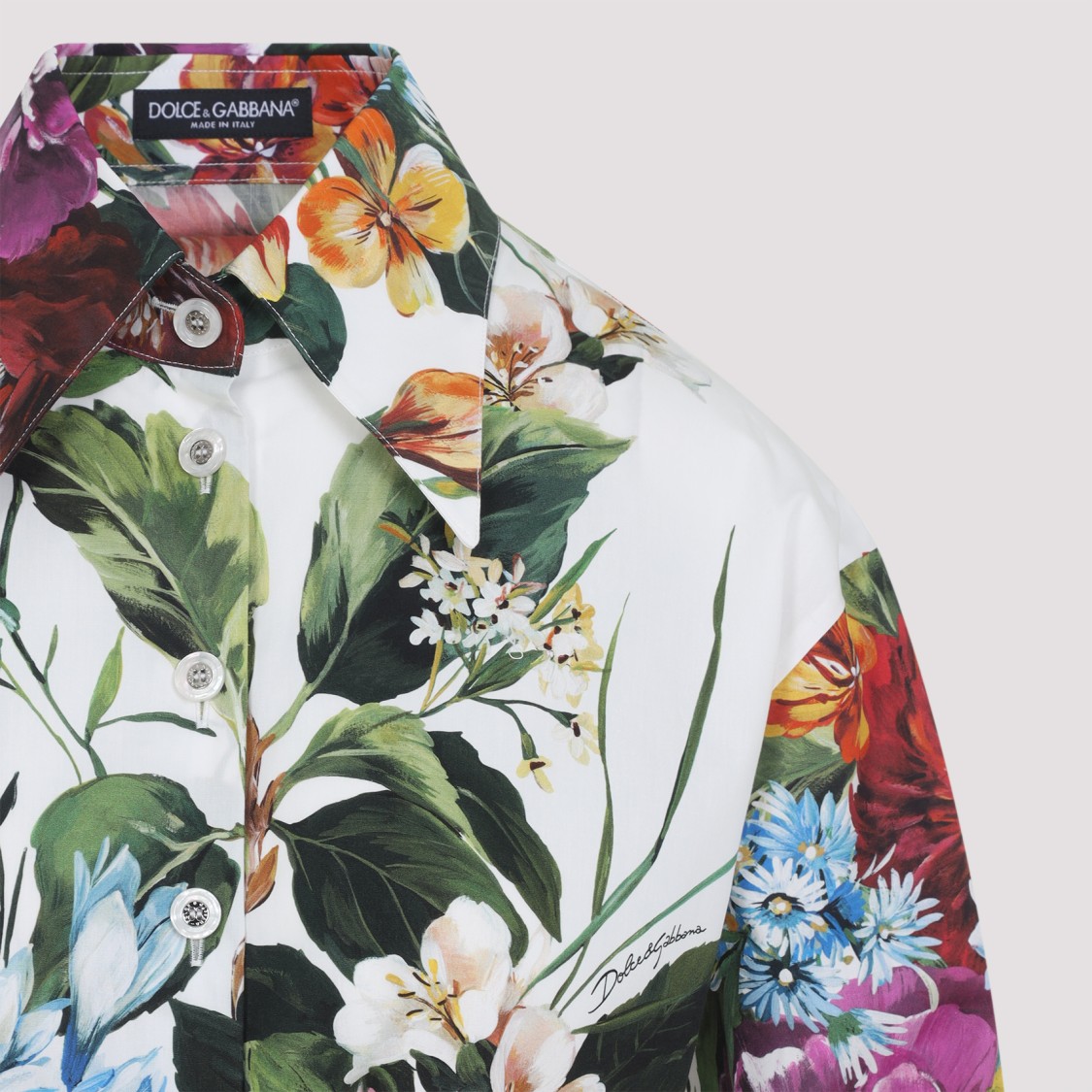Dolce & Gabbana Multicolor Cropped Shirt With Tie Closure On The Front And All-over Floral Print In Cotton Woman