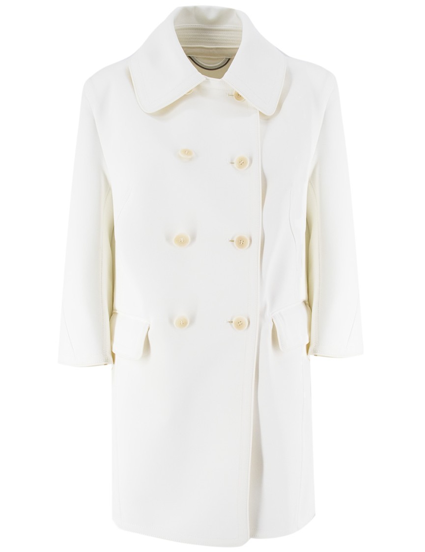 Ermanno Scervino Double-breasted Off-white Coat With Logo Buttons In White