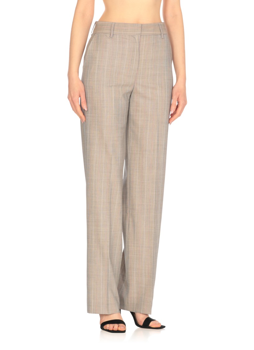 PT TORINO PT TORINO BEIGE WOOL PALAZZO PANTS WITH CONTRASTING STRIPED PATTERN