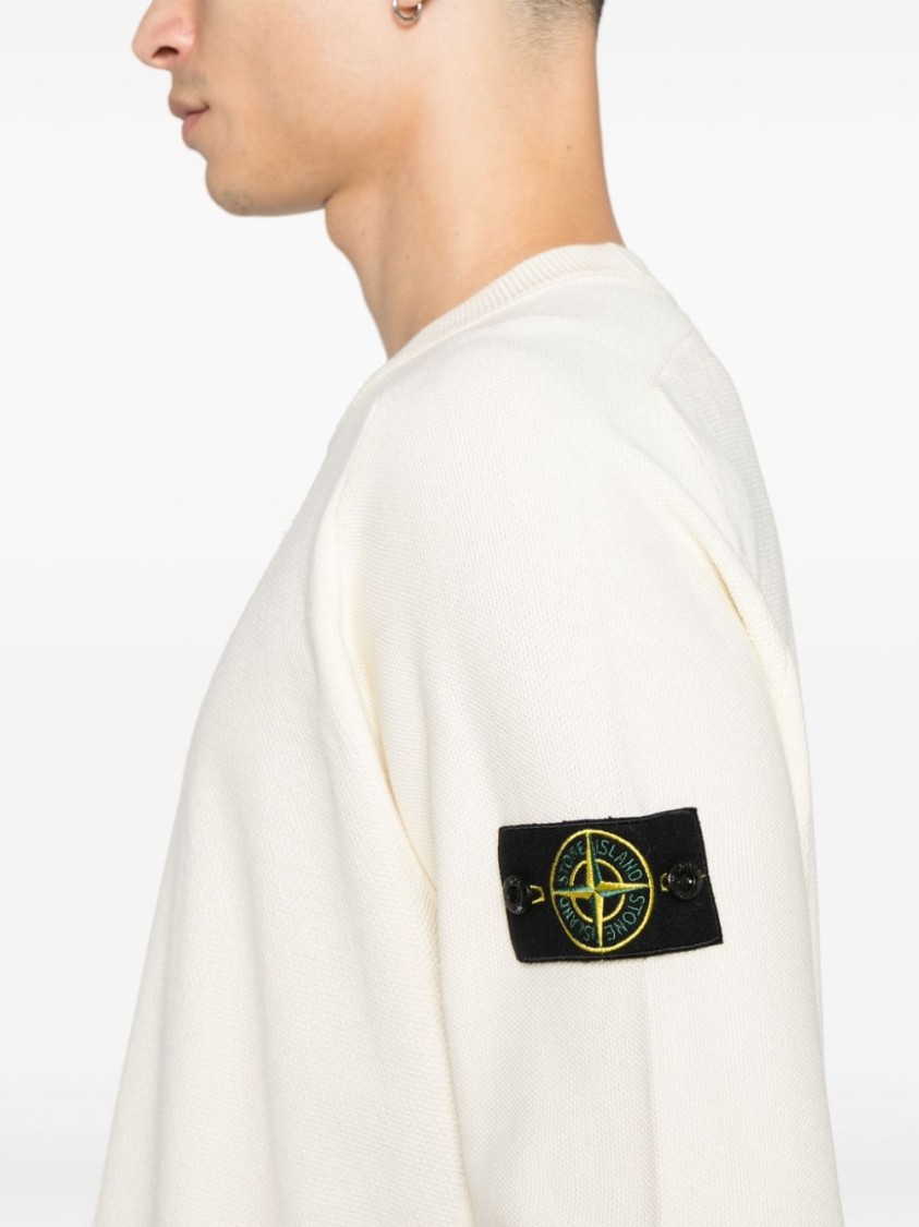 Stone Island Buttoned-patch Knitted Sweater In Neutrals