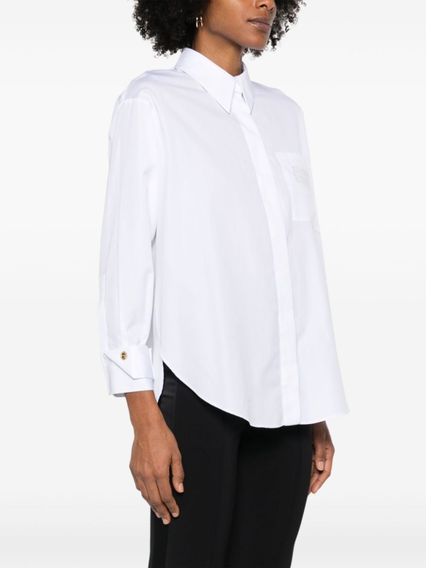 Elisabetta Franchi Embroidered Poplin Shirt Curved Hem In White