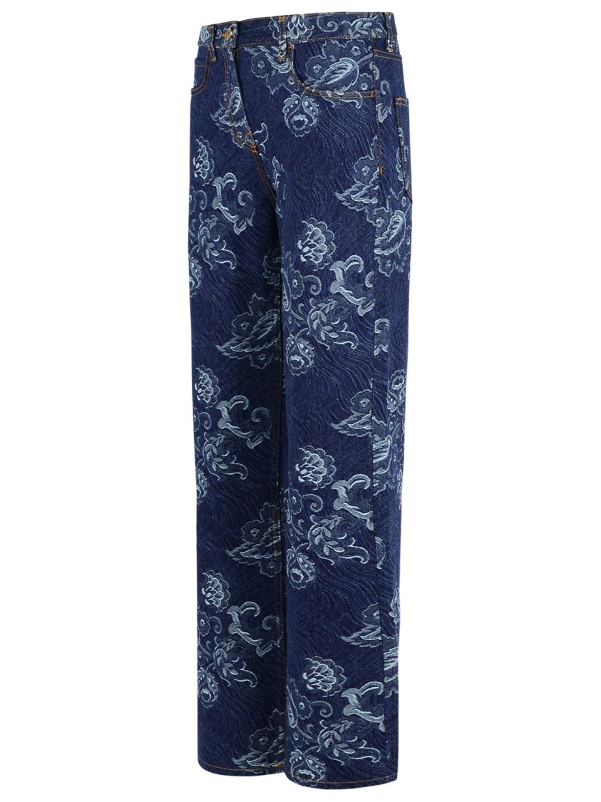 Etro Denim Jeans Floral Pattern In Blue
