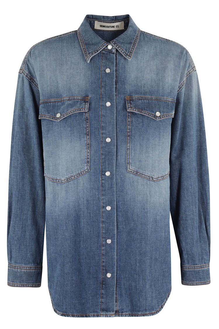 Shop Semicouture Semi Couture Valeriane Denim Shirt In Blue