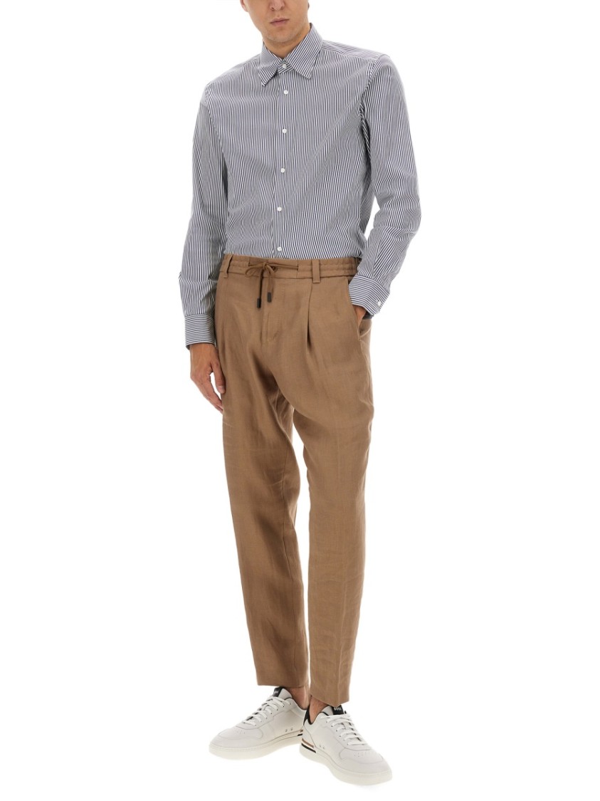 Hugo Boss Boss Camel Classic Striped Button-down Boss Shirt In Blue