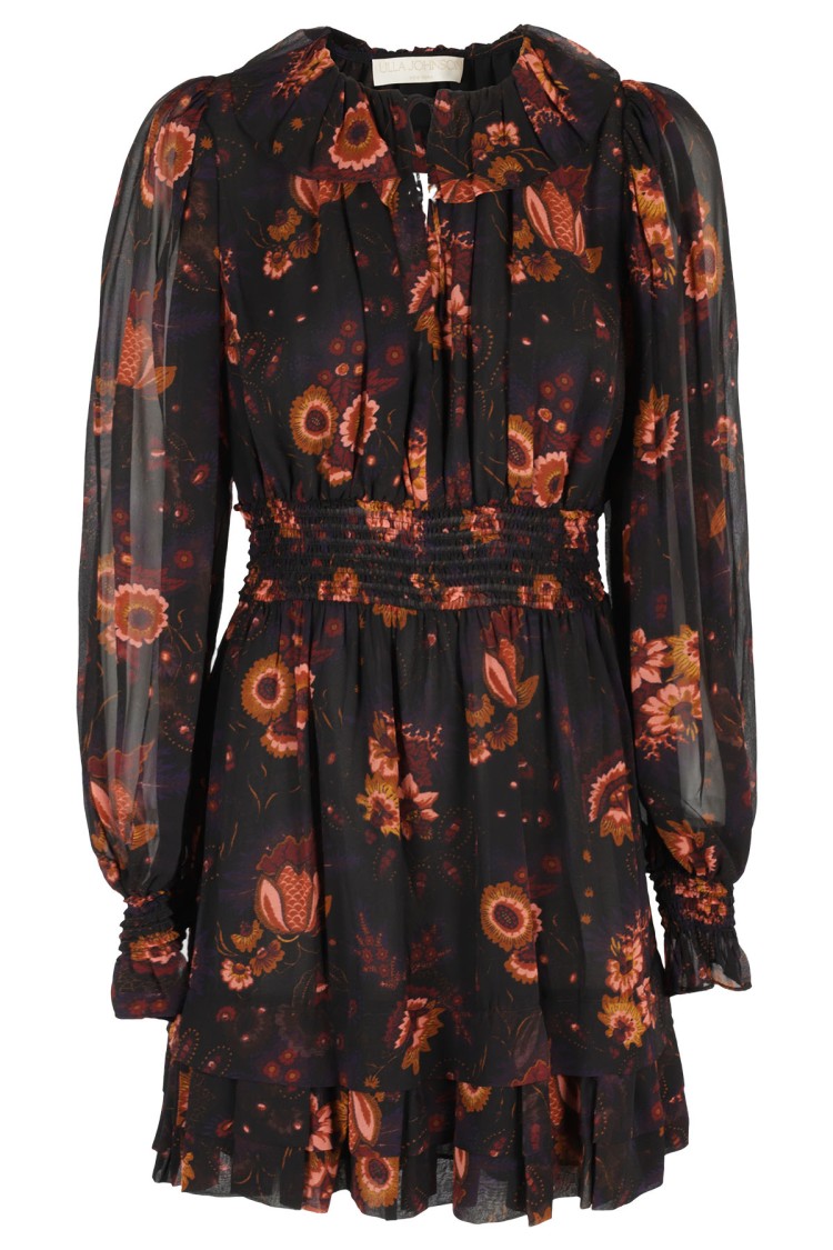 Ulla Johnson Adara Tiered-ruffle Mini Silk Dress In Black