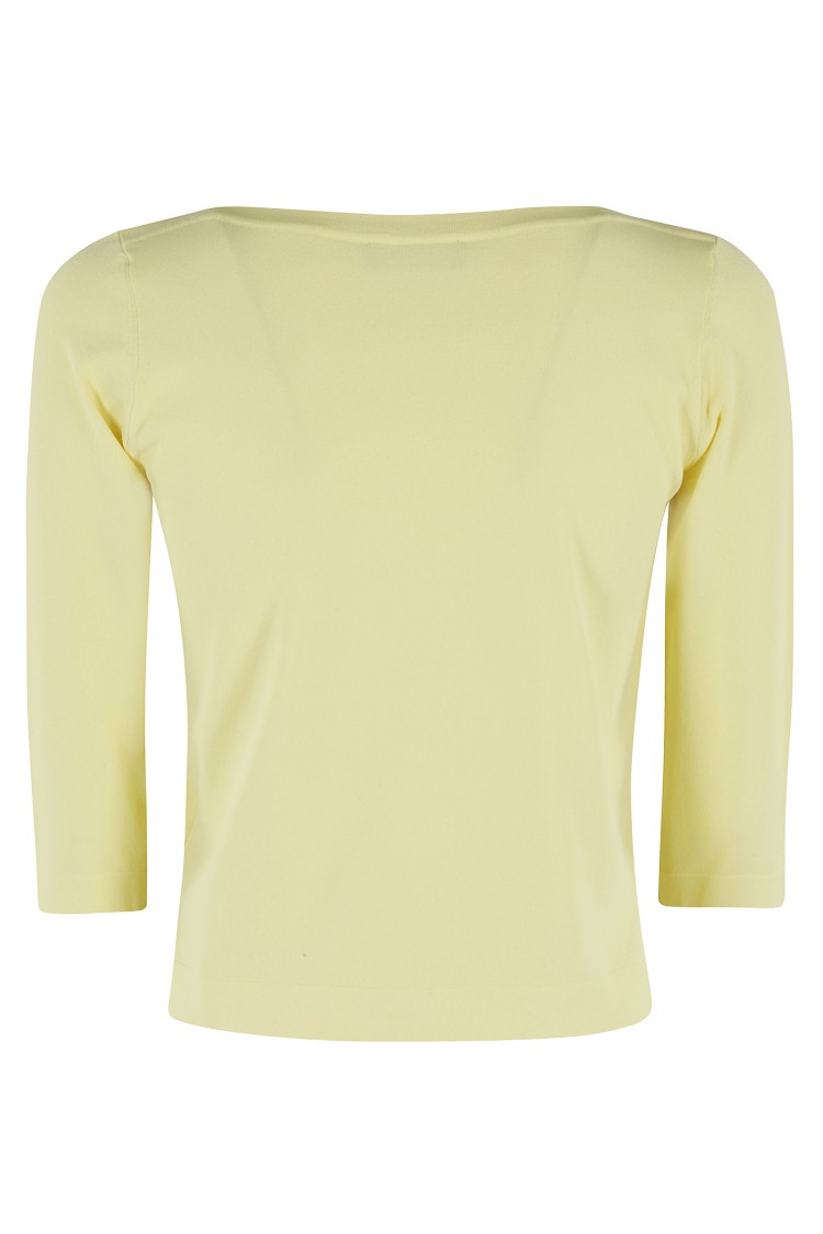 Roberto Collina Three-quarter Sleeves Boxy Fit Top With Boat Neckline In Yellow