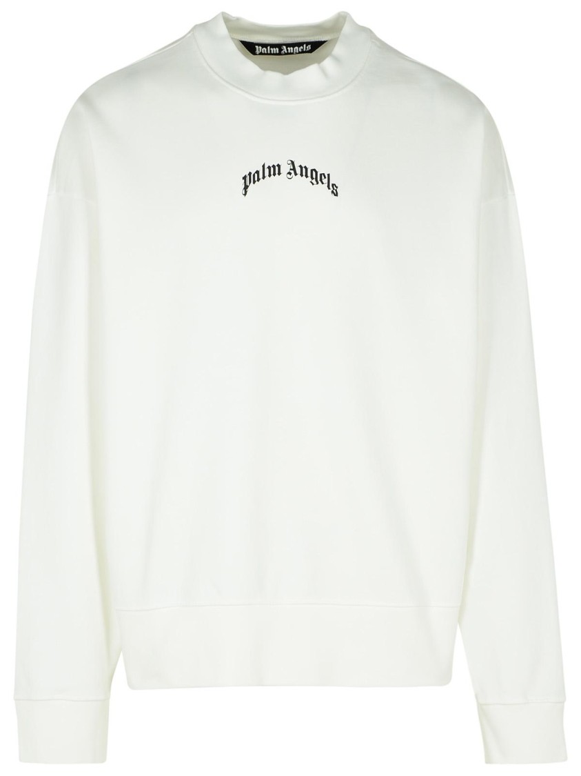 PALM ANGELS PALM ANGELS CONTRAST LOGO LETTERING WHITE COTTON SWEATSHIRT 