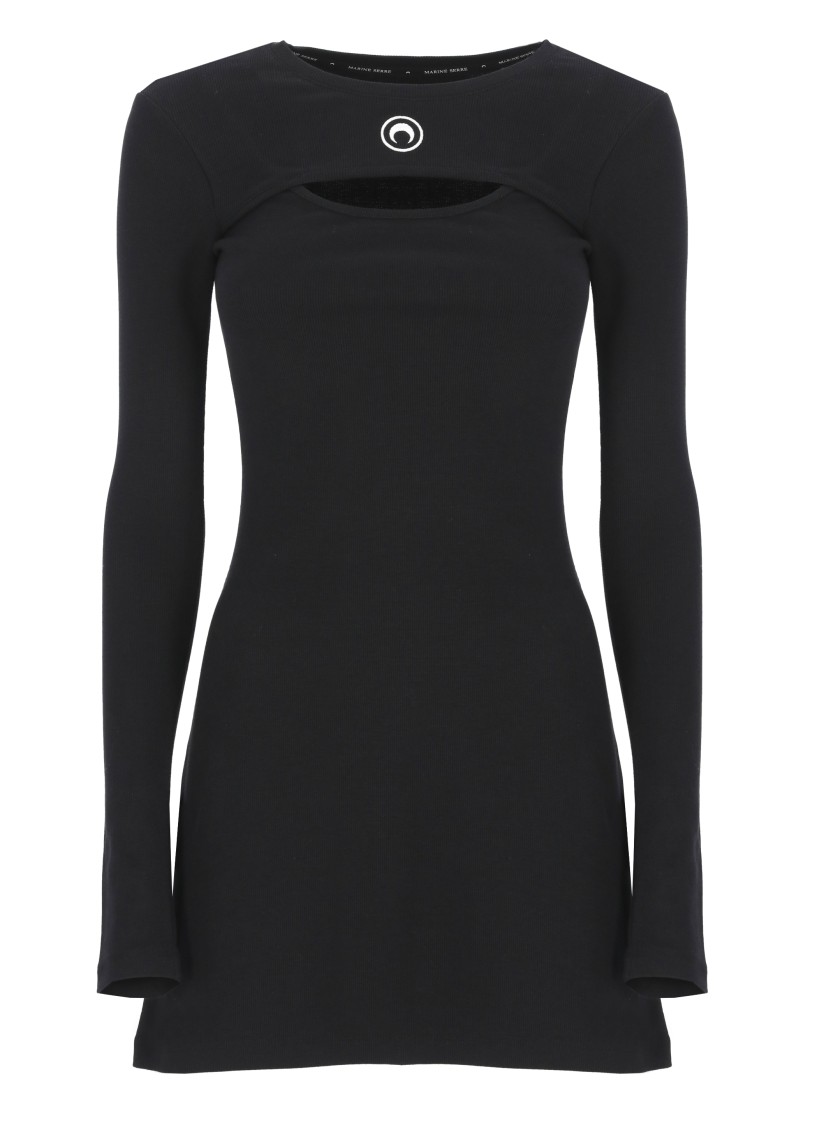 Marine Serre Crescent Moon-embroidered Mini Dress In Black