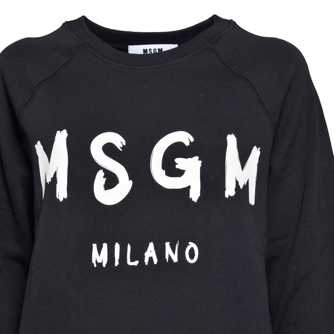 Msgm Black Cotton Crewneck Sweatshirt With Brush Logo Print In Blue