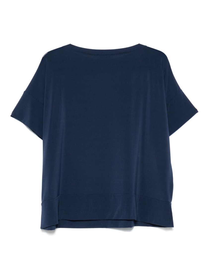Le Tricot Perugia Relaxed Fit Blue T-shirt With Rounded Neckline In Blue