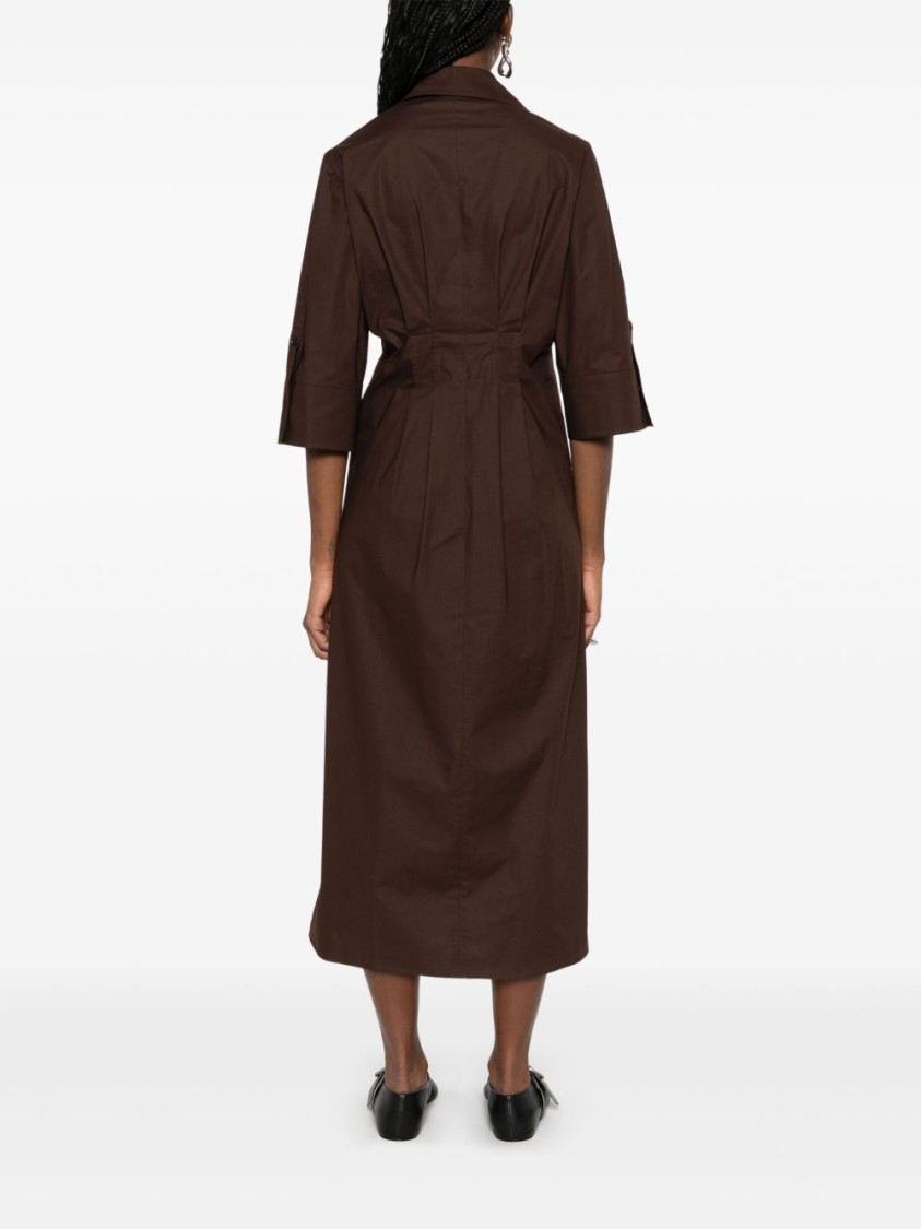 Seventy Chocolate Brown Popelin Dress With Pleat Detailing And Side Slits In Brown