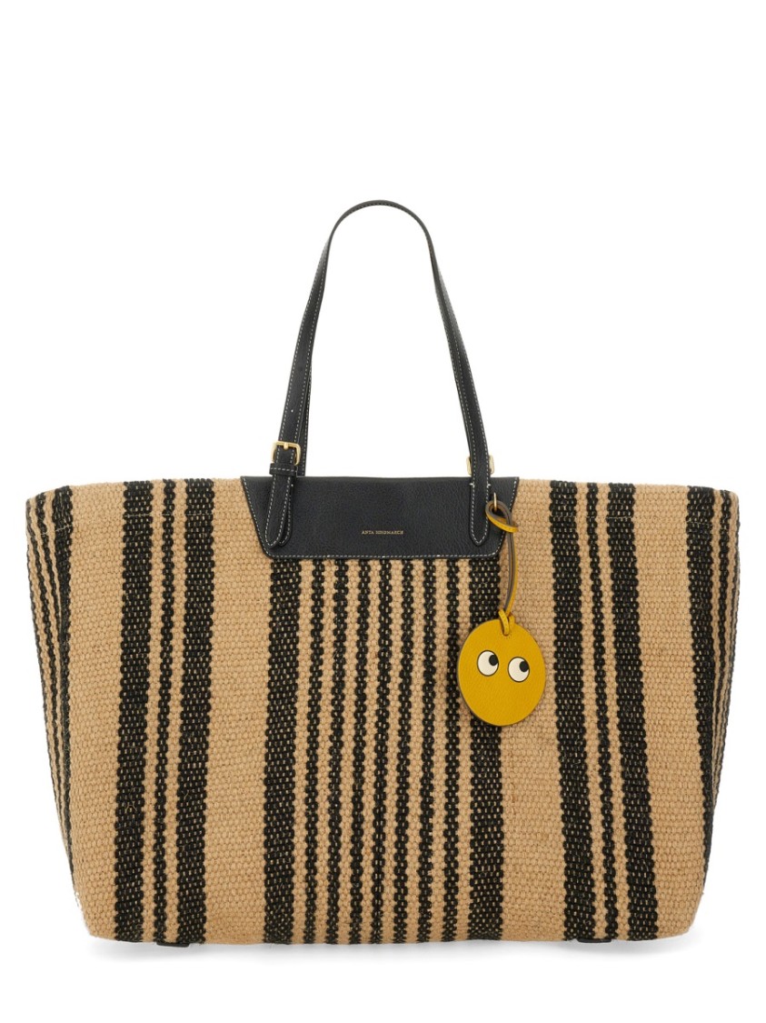 Shop Anya Hindmarch Woven Tote Bag With Logo In Multicolor