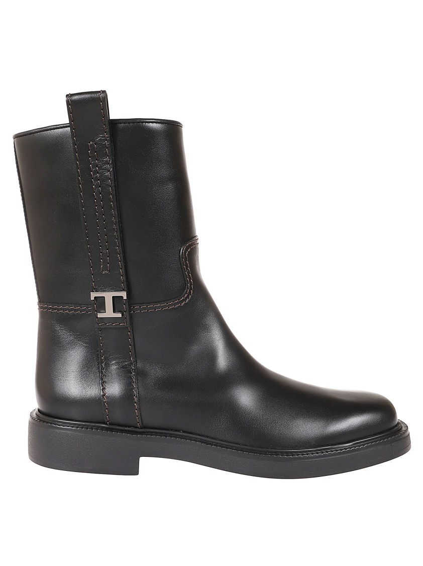 Tod's Refined Black Leather Ankle Boots With Block Heel In Black