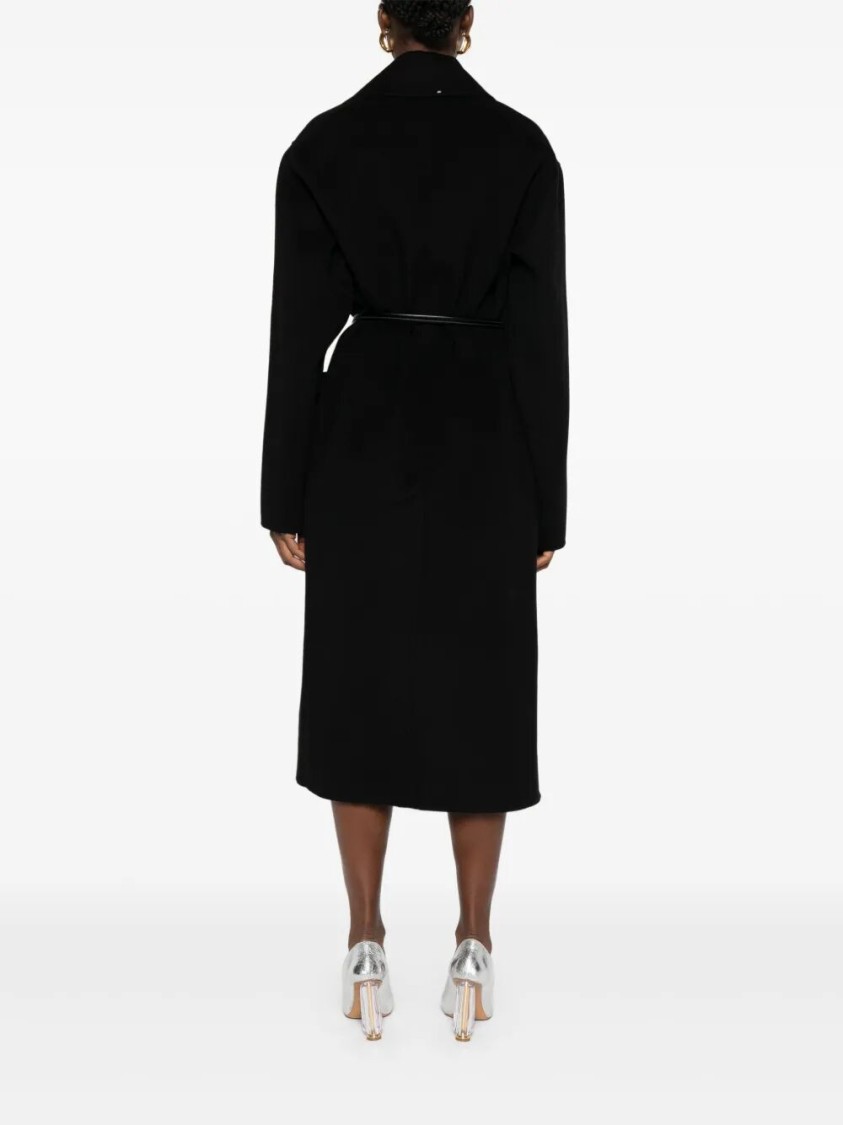 Sportmax Waist Belted Long Coat With Notched Lapels In Black