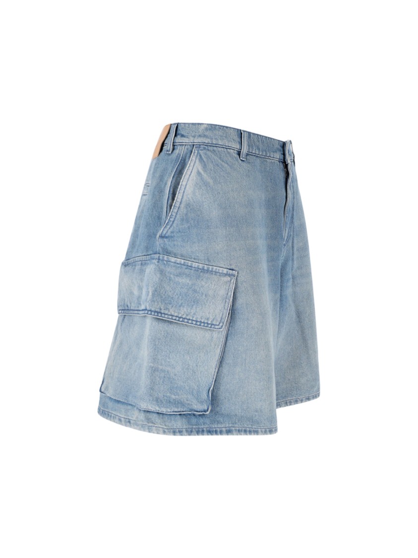 Jw Anderson Light Blue Bermuda Shorts With Cargo Pockets And Logo Patch On The Back In Denim Man In Blue