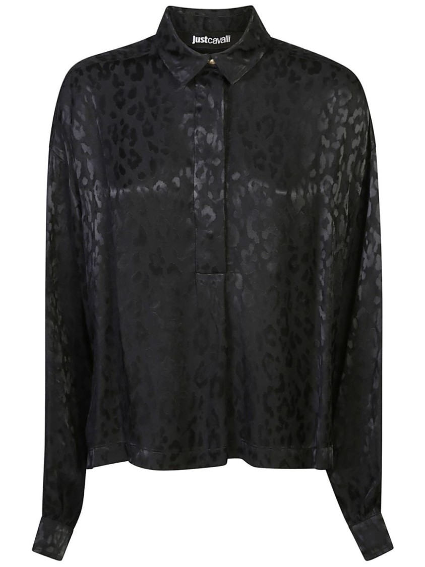 Just Cavalli Elegant Long Sleeve Shirt With Subtle Animal Print And Premium Fabric In Black