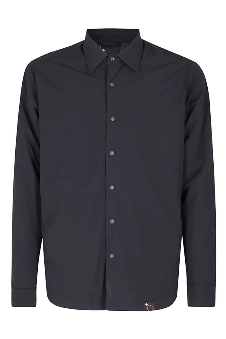 Shop Aspesi Nylon Shirt With Classic Collar And Functional Pockets In Blue