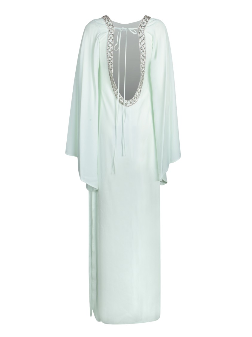 Amen Aqua Green Kaftan Dress With Crystal-embellished Neckline