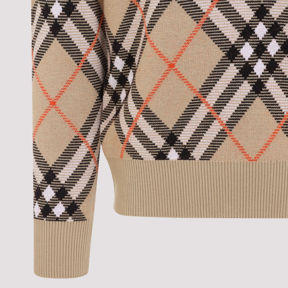 Burberry Beige Crewneck Sweater With Check Motif In Wool And Mohair Woman In Neutrals