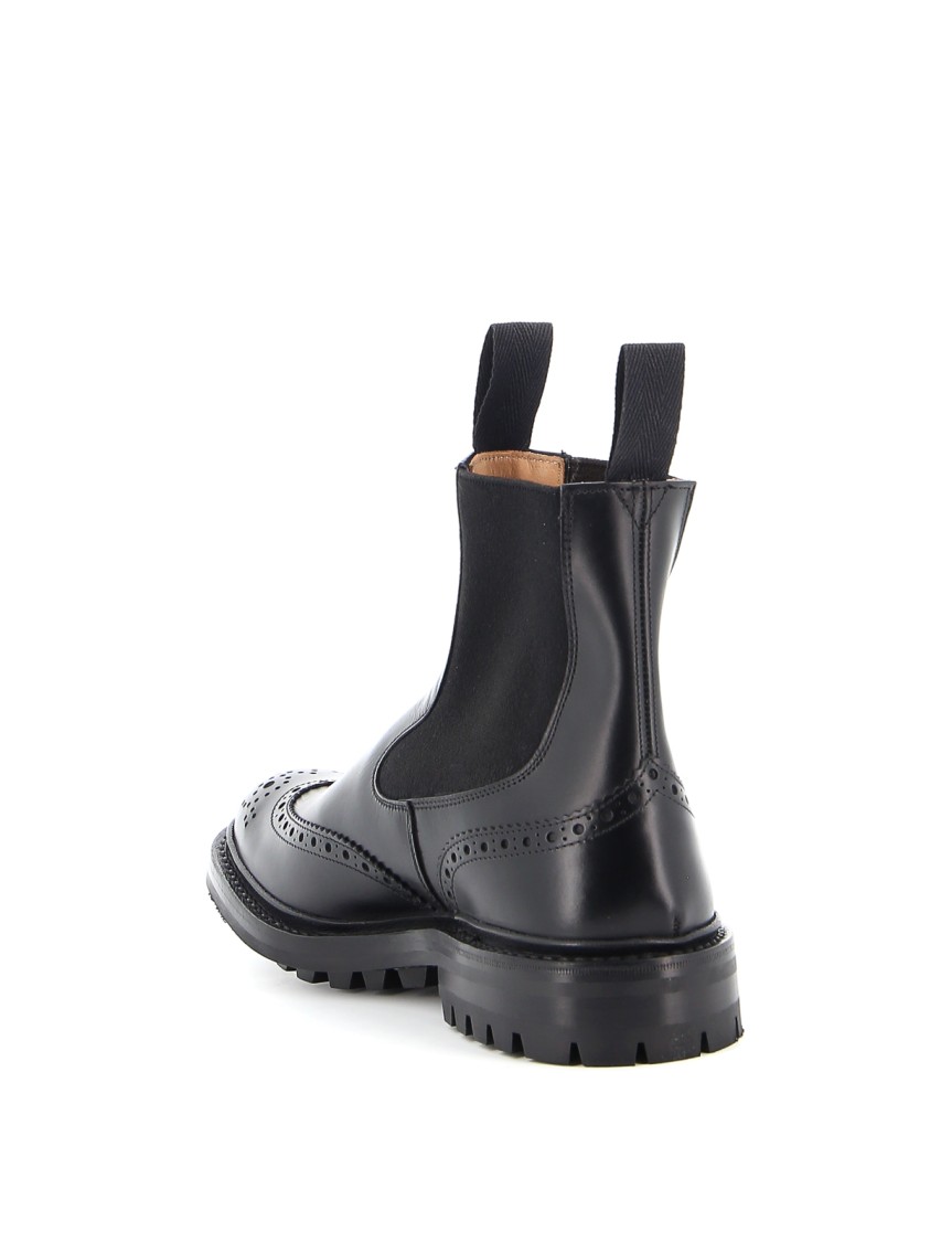 Shop Tricker's Black Leather Chelsea Boot With Brogue Details