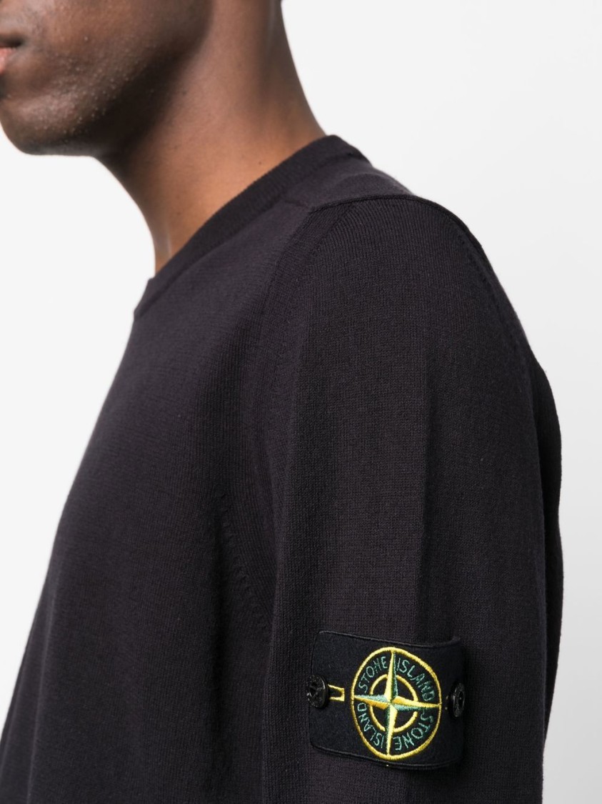 Shop Stone Island Classic Crew Neck Blue Sweater In Black