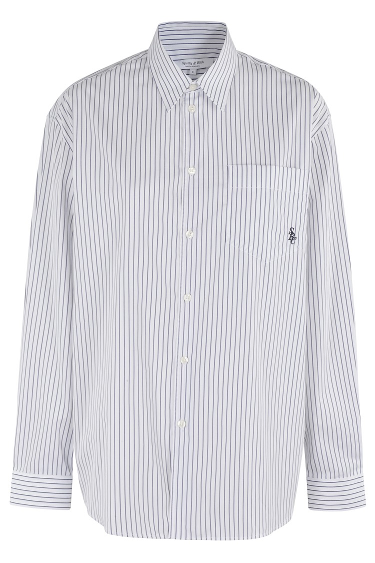 Sporty And Rich Womens Striped Oversized Cotton-poplin Shirt Blue Striped Xs In Blue