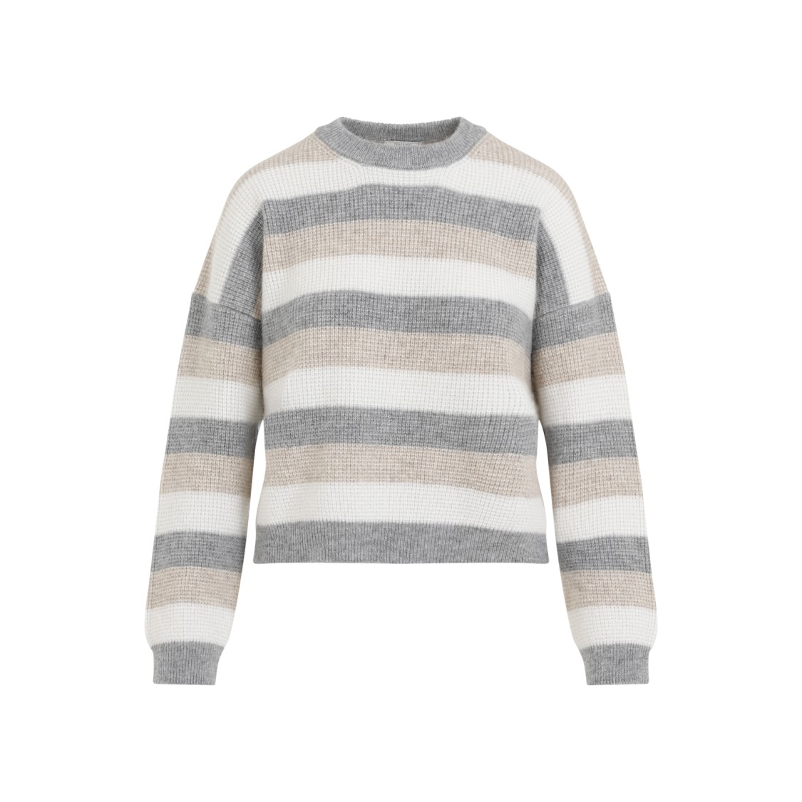 Peserico Striped Wool Silk Cashmere Blend Sweater In Grey