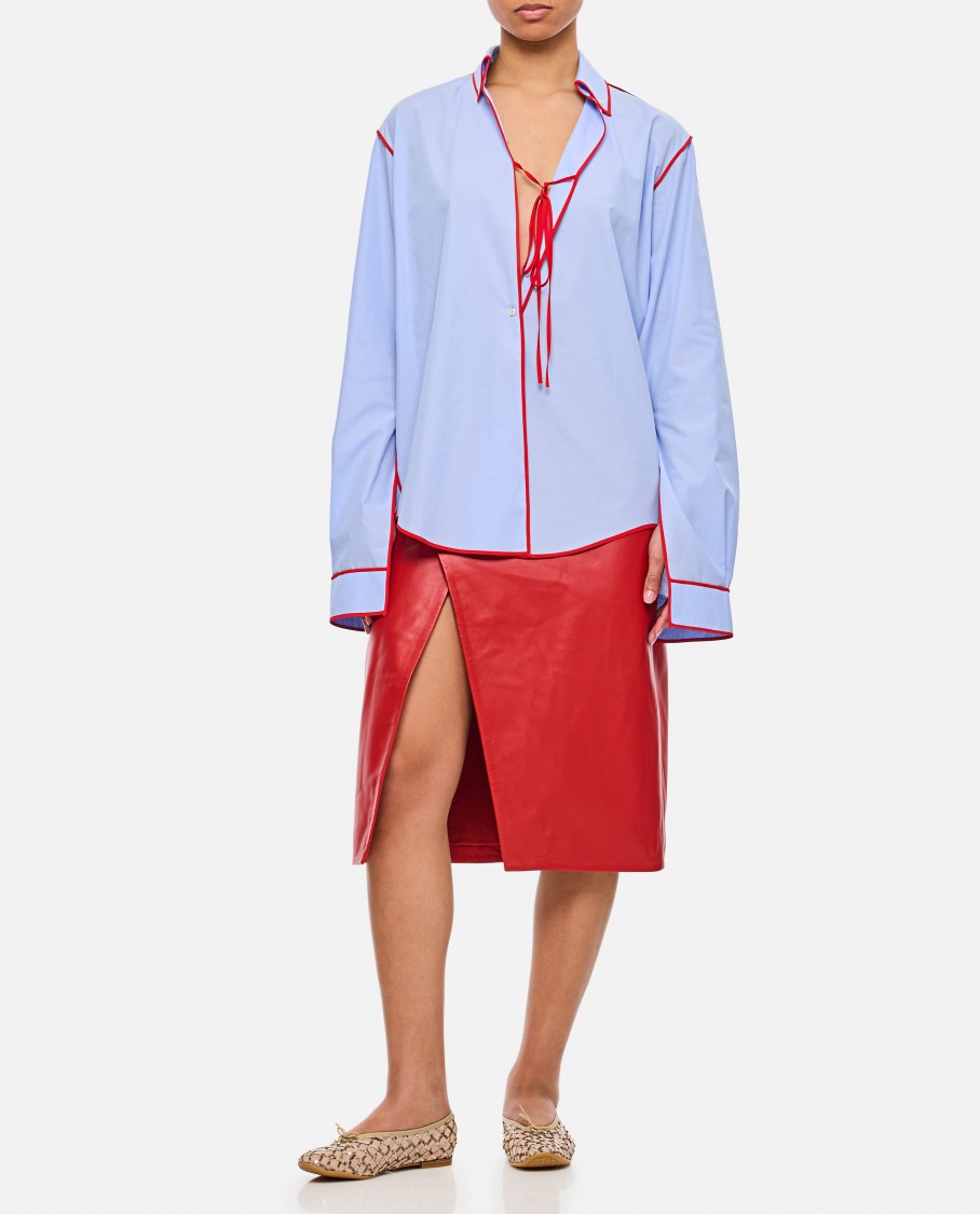 Shop Loulou Studio Leather Slit Skirt In Red