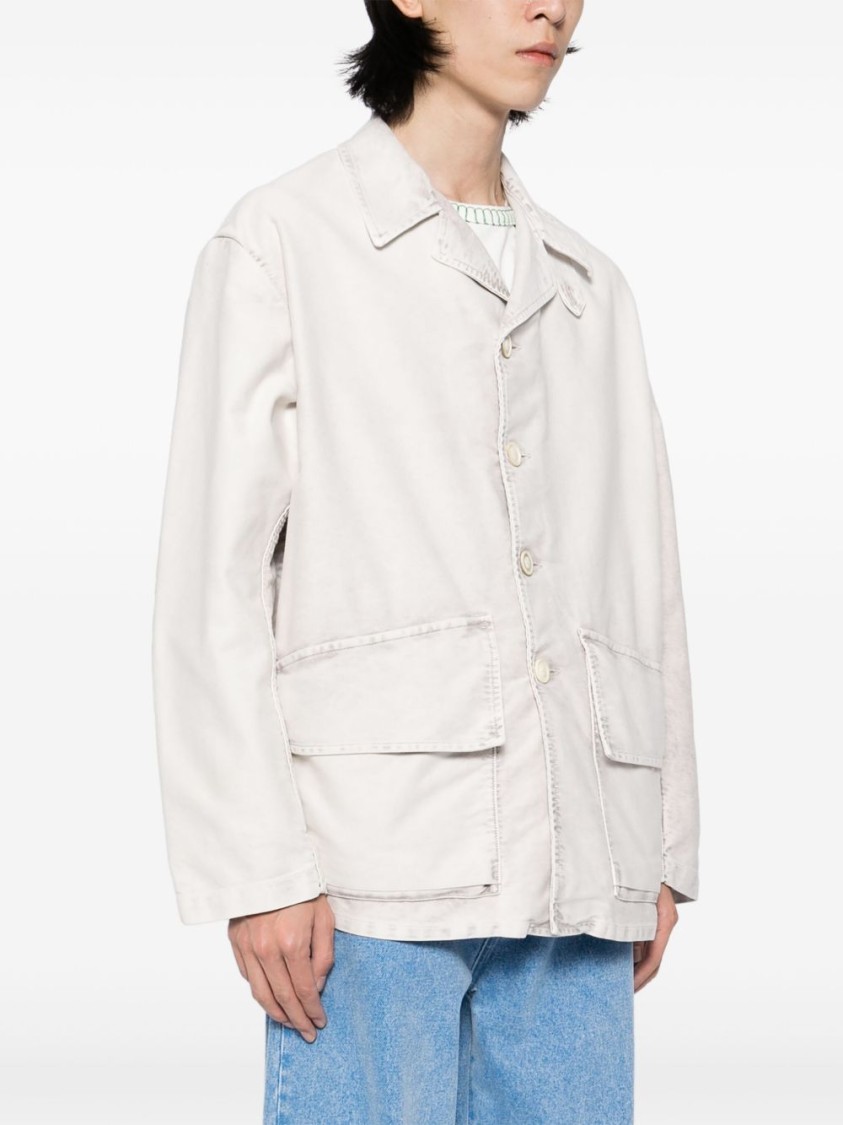 Maison Margiela Oversized Off-white Cotton Denim Jacket With Flap Pockets In Neutral