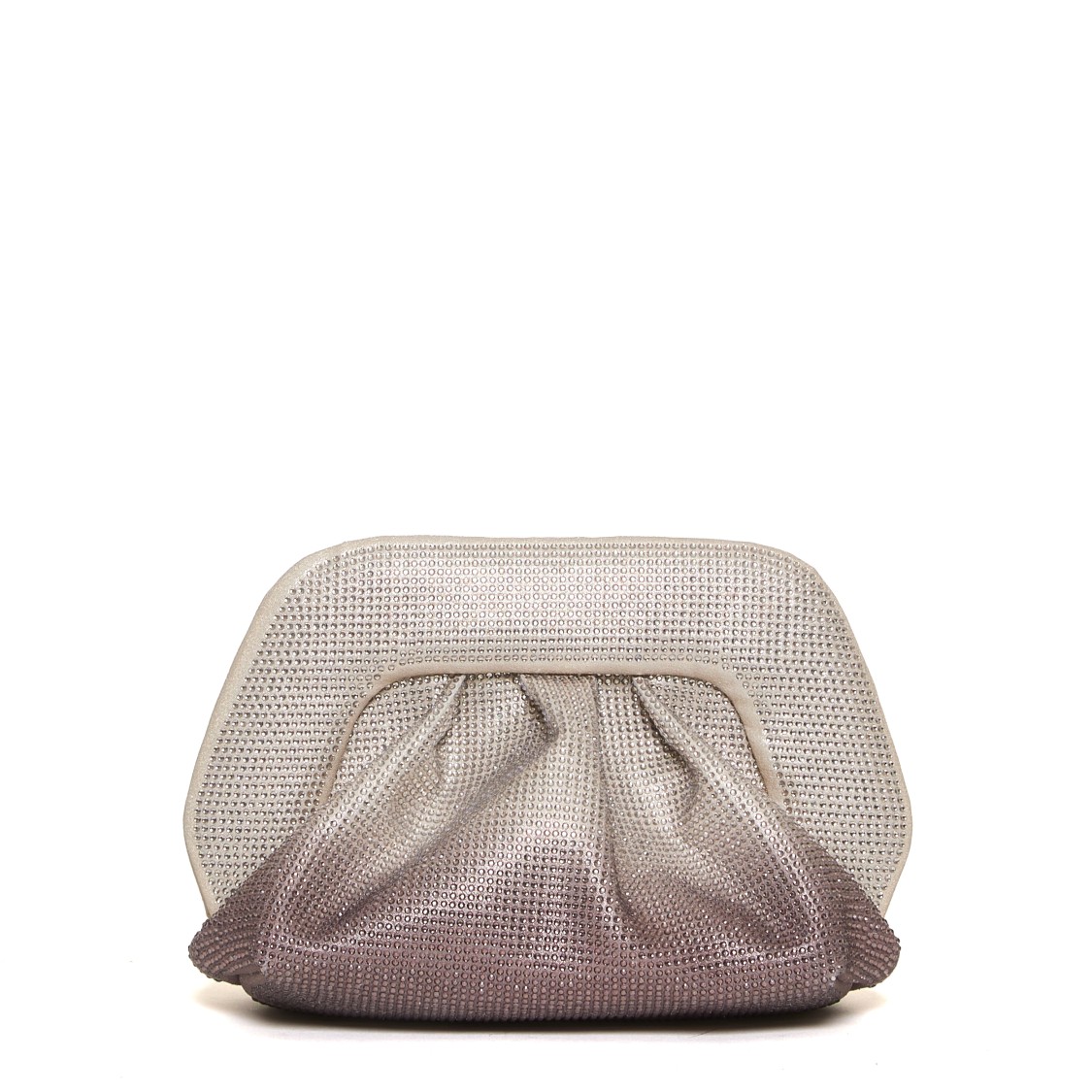 Themoirè Degrade Silver Pink Strass Clutch With Pleated Design In Pink