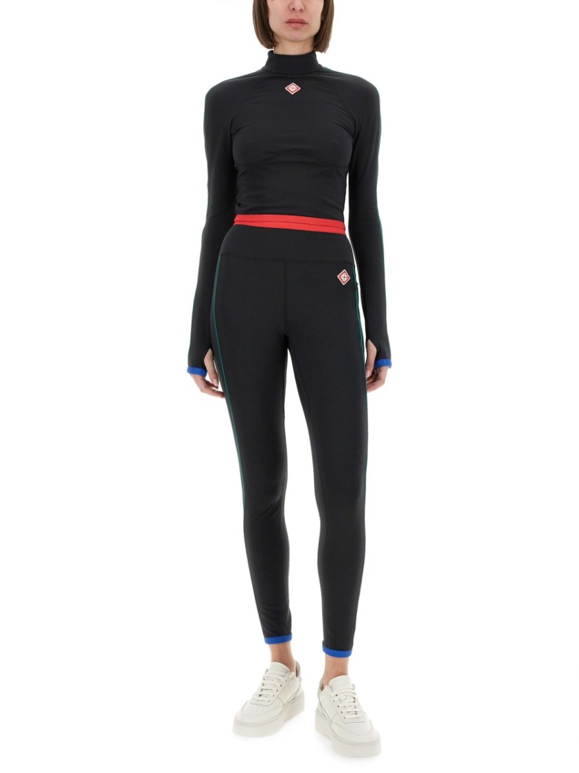 Casablanca High-waisted Sports Leggings With Side Stripe Accents In Black