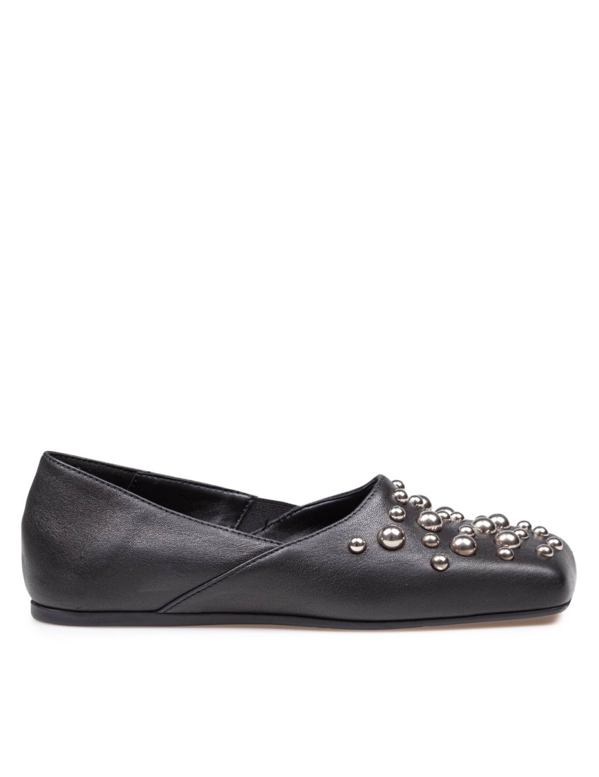 Vic Matie Square Closed Slipper Shoe In Leather With Applied Studs In Black