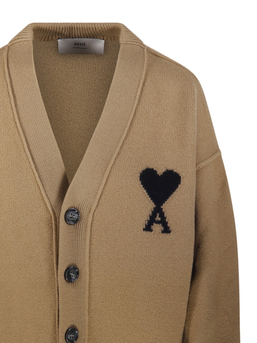 Ami Alexandre Mattiussi Ami Adc Cardigan V Neck Felted Merino In Brown