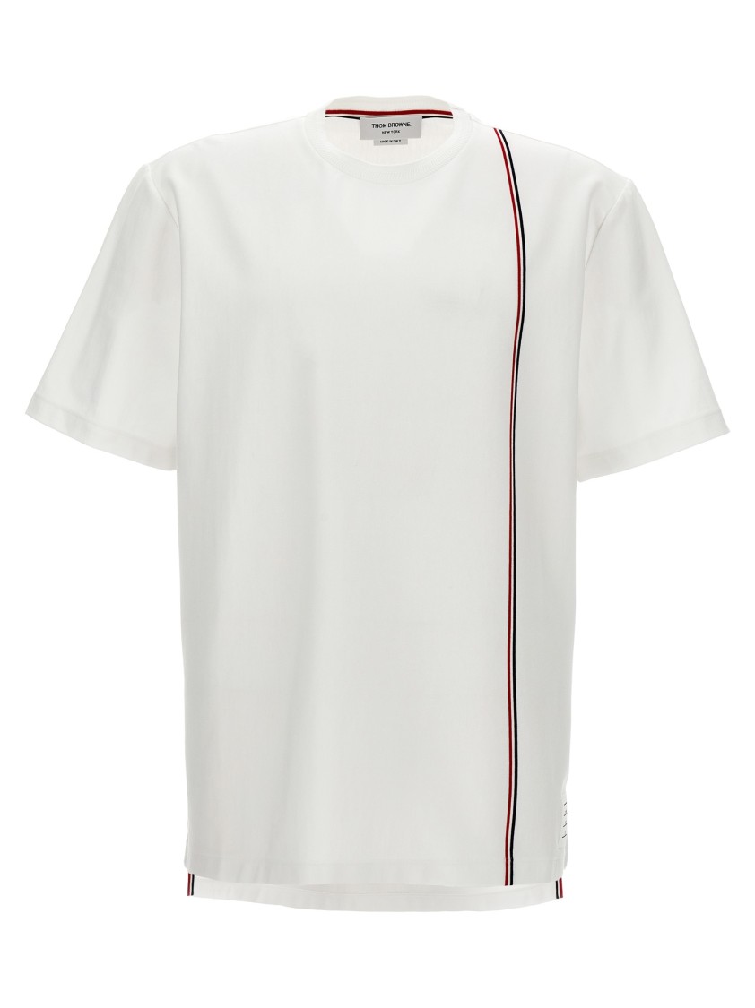 Thom Browne Crewneck T-shirt With Tricolor Intarsia In White