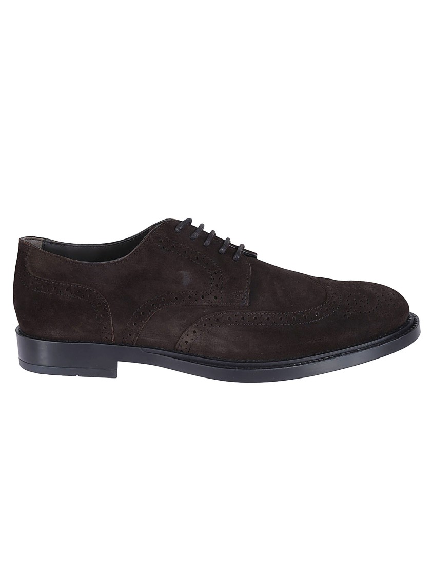 Tod's Brown Wingtip Derby Shoes With Intricate Brogue Detailing In Black