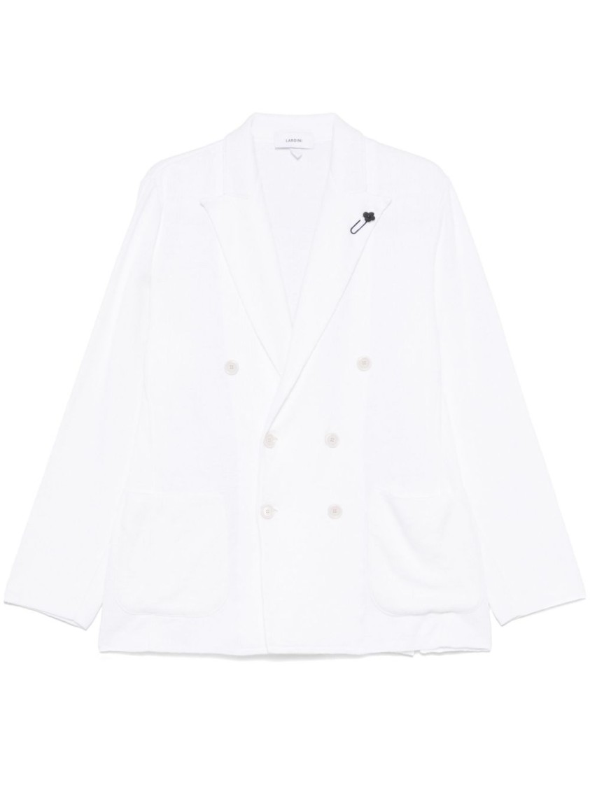 Lardini Double-breasted Linen Jacket With Brooch Detail In White