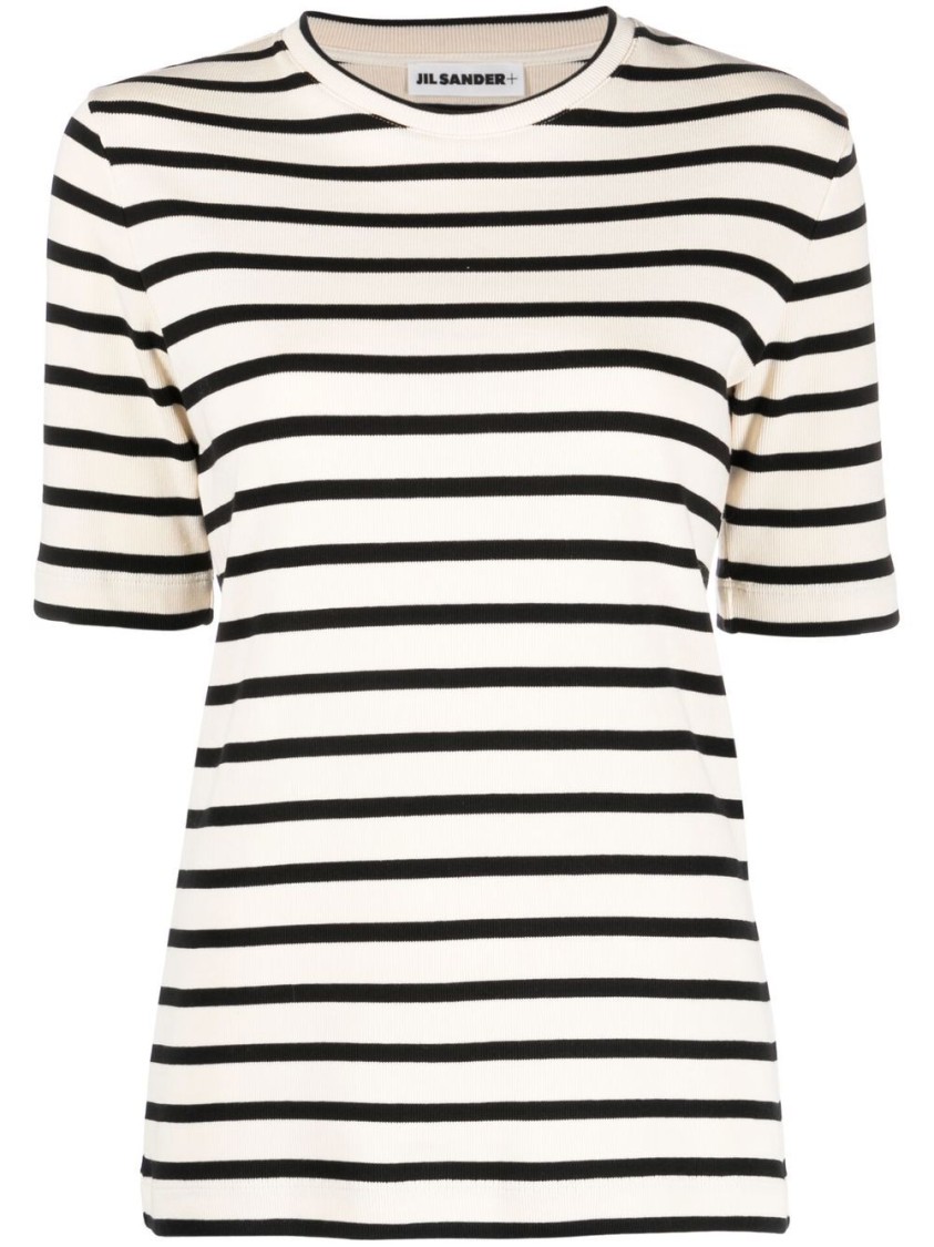 Jil Sander Black And White Knitted Striped T-shirt In Cotton Woman In White
