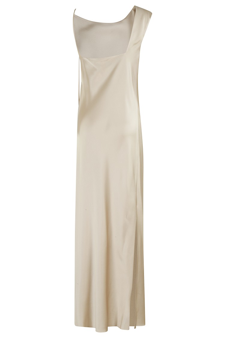 ALYSI ALYSI LIQUID SATIN MAXI DRESS WITH ASYMMETRIC STRAPS