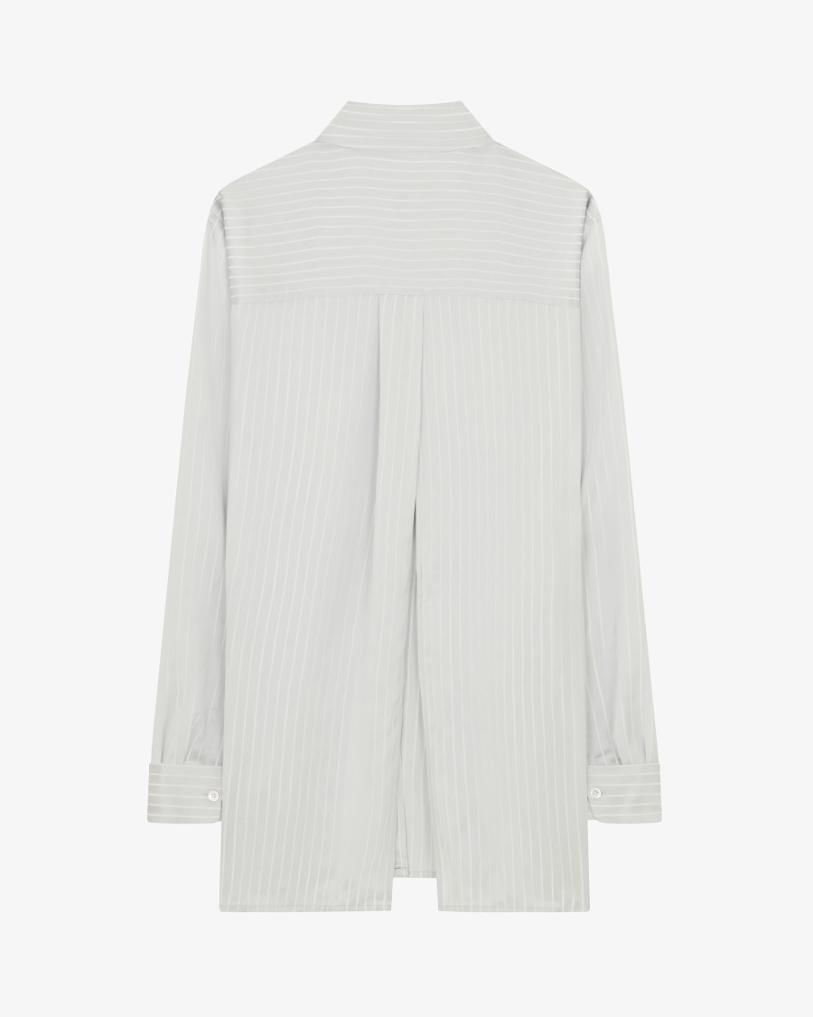 Serena Bute Satin Stripe Open Back Shirt - Silver In White