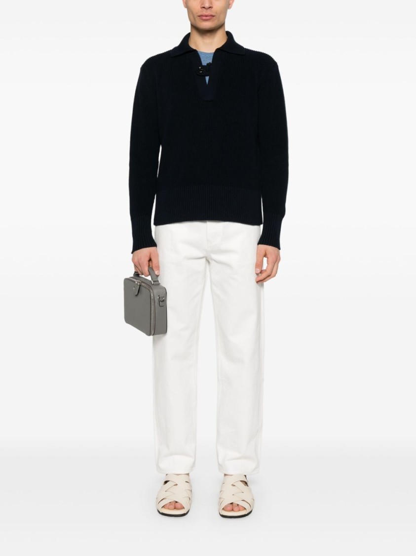 Lardini Button-closure Black Cotton Sweater With Ribbed Texture In Black