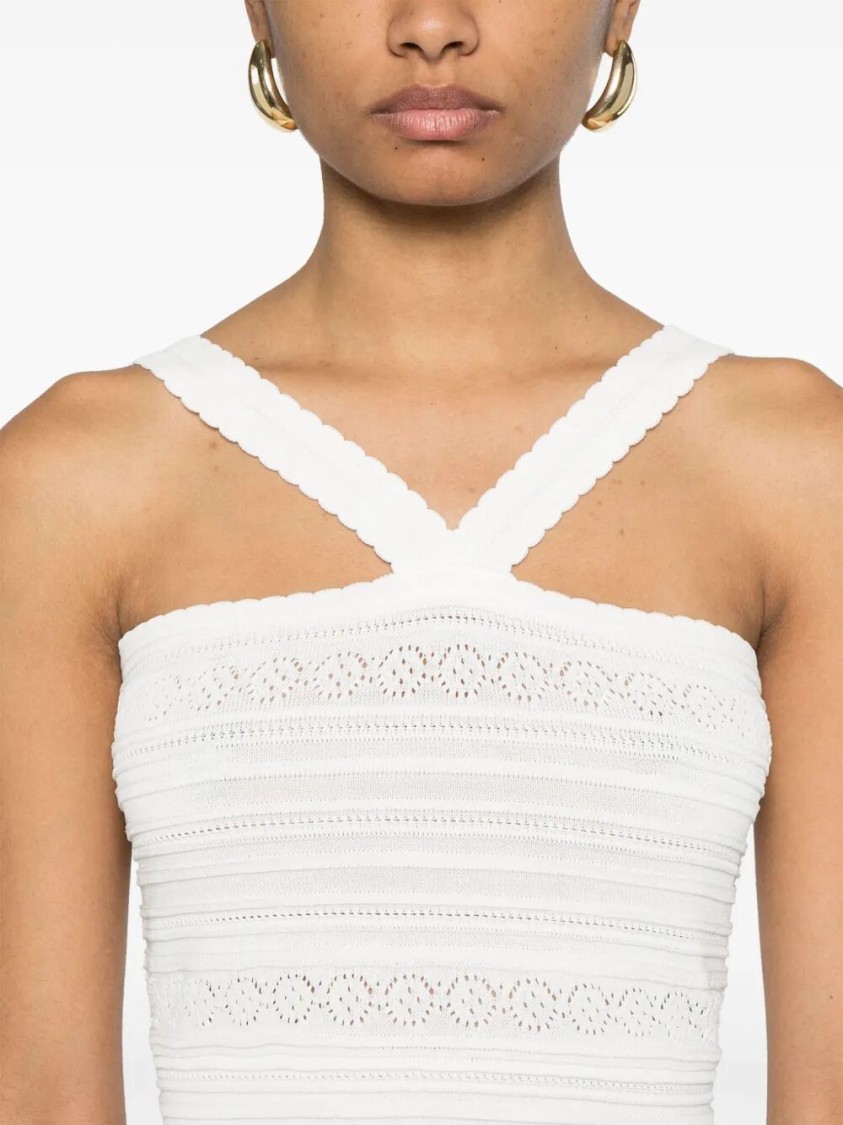 Twinset Twin-set Cropped Textured Top With Cross-front Straps In White
