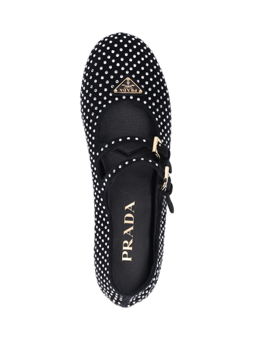 Prada Dotted Round Toe Ballerina Flats In Black